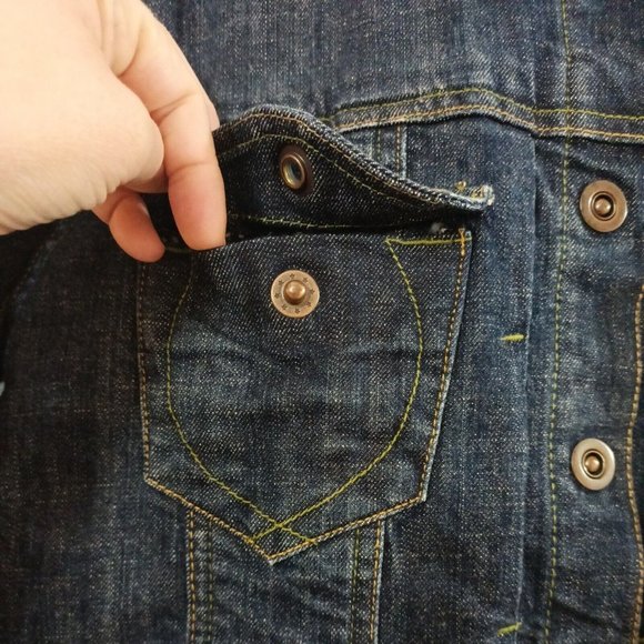 Women's Of The Earth Denim Trucker Jacket Dark Wash Button With Pockets Size Lg. - Picture 5 of 8